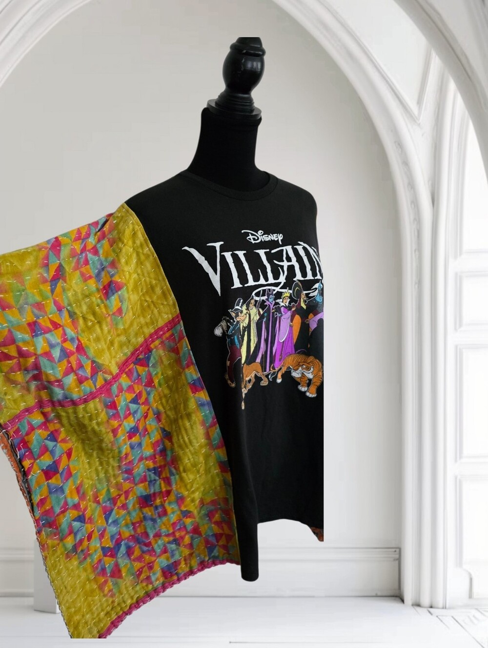 Upcycled Disney Villains Graphic Tee With Kantha Sleeves, OS - Picture 4 of 6